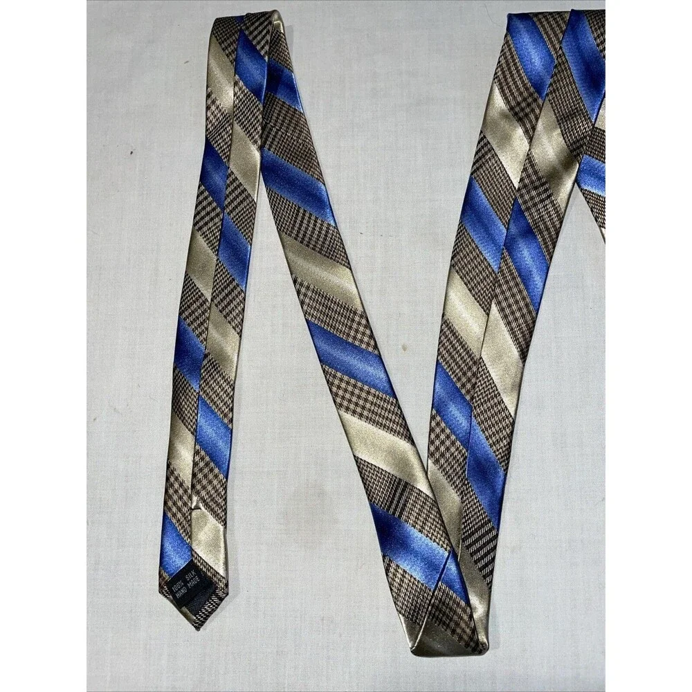 Desantis Collection Men’s Dress Tie Size 58” Gold Blue Striped Business Formal